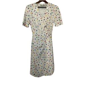 Hanae Mori Paris 100% Silk Women's Cream Polka Dot Short Sleeve Dress Vintage